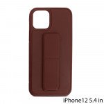 Wholesale PU Leather Hand Grip Kickstand Case with Metal Plate for iPhone 12 Mini 5.4 inch (Brown)